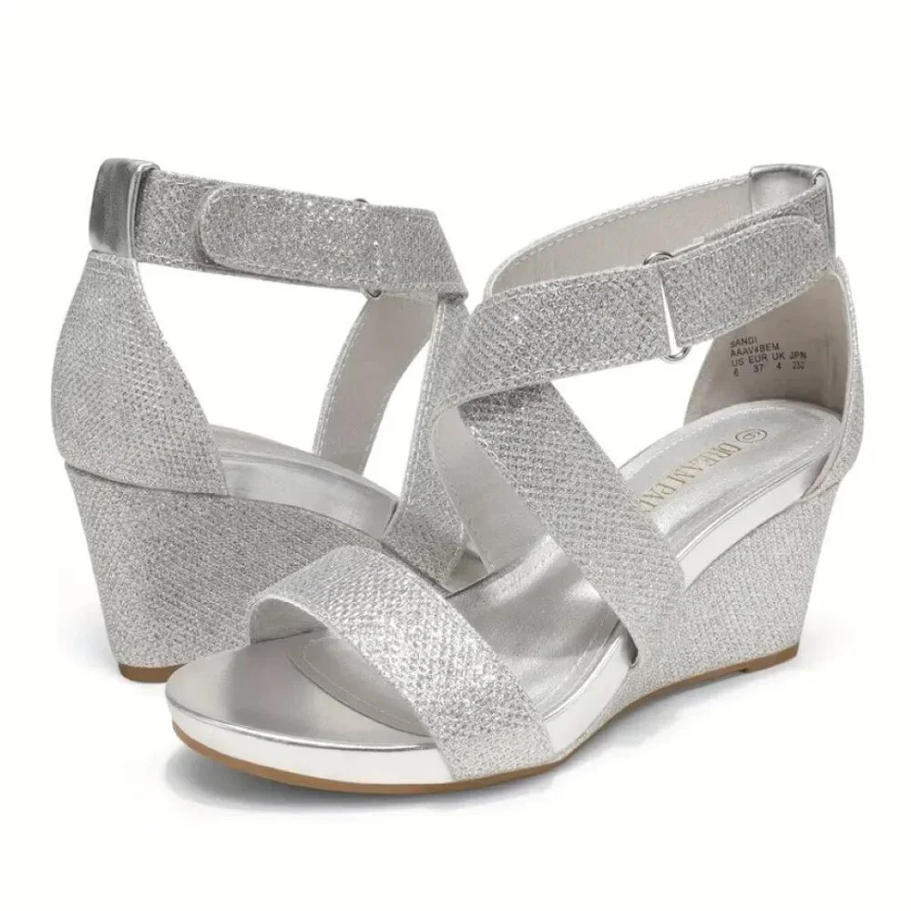 Silver Wedge Sandal Women’s Strappy Wedge Heel